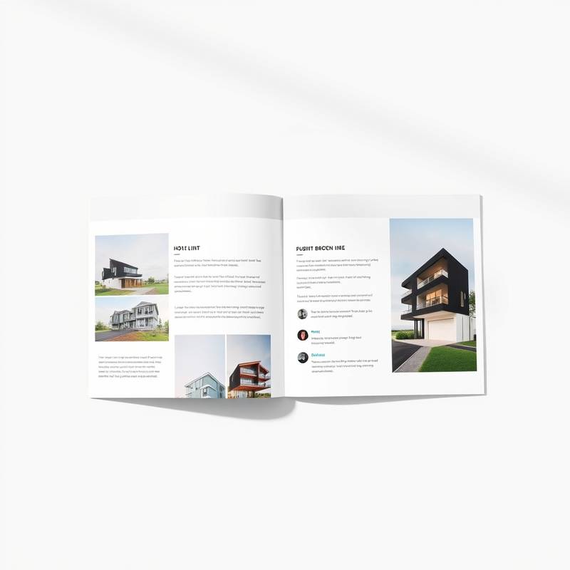 Brochure design for a real estate agency, showcasing property listings and professional layout.