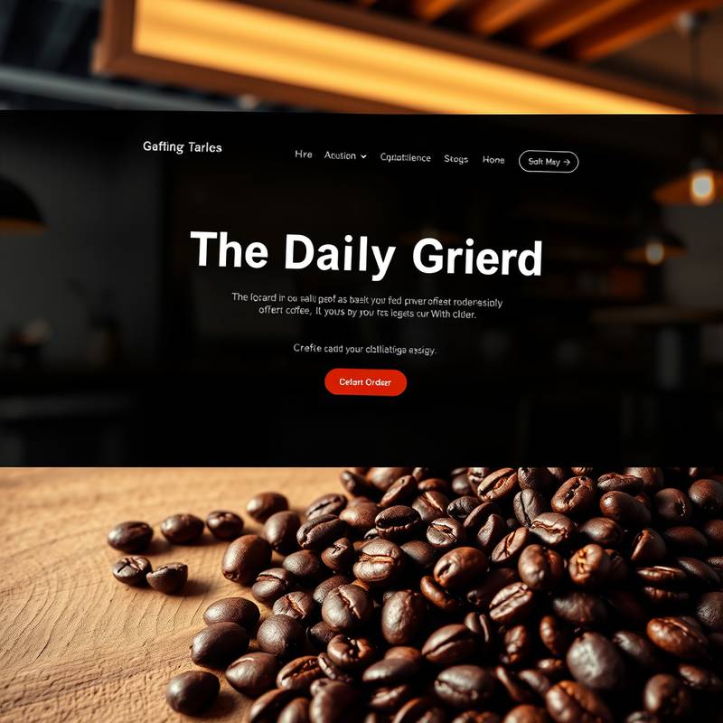 Elegant website design for 'The Daily Grind' coffee shop, featuring high-quality coffee bean imagery and a user-friendly online ordering system.