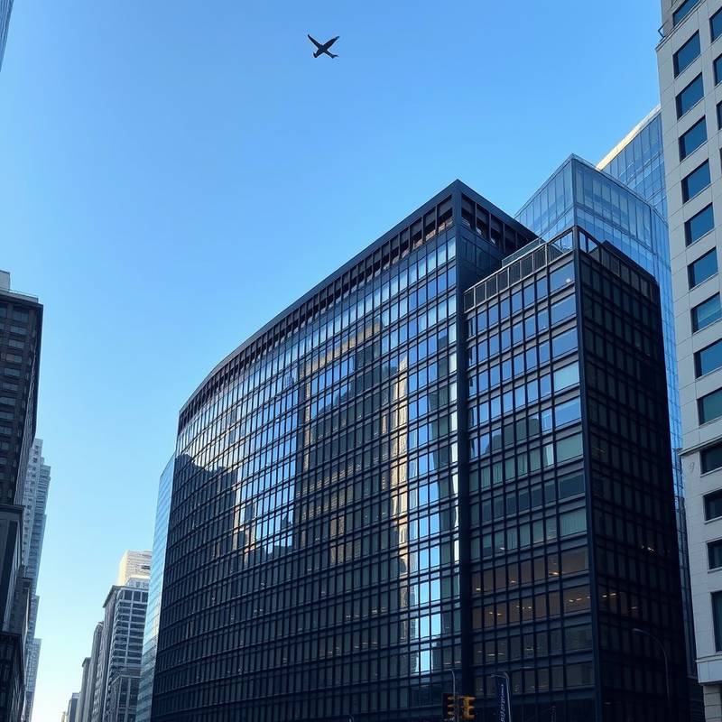 Exterior view of Aurora Design Studio's modern office building in downtown Chicago.