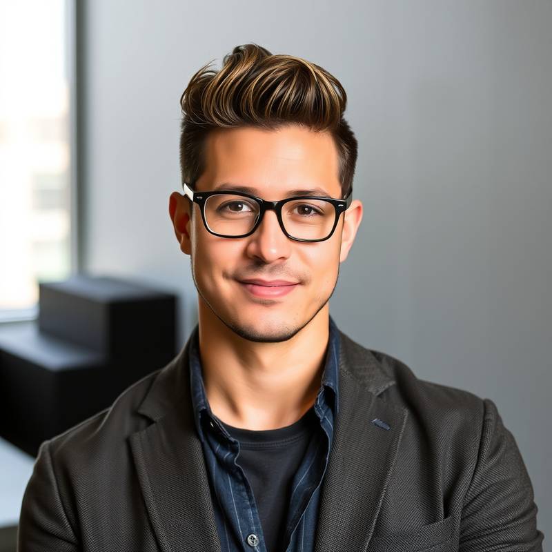 Portrait of Daniel Rodriguez, the Creative Director of Aurora Design Studio, a man with a confident expression and stylish haircut.