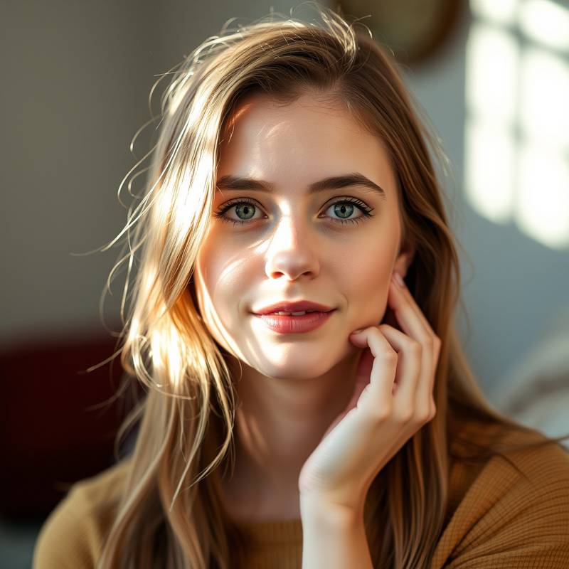Portrait of Olivia Wilson, the UI/UX Designer of Aurora Design Studio, a woman with a thoughtful expression and creative aura.